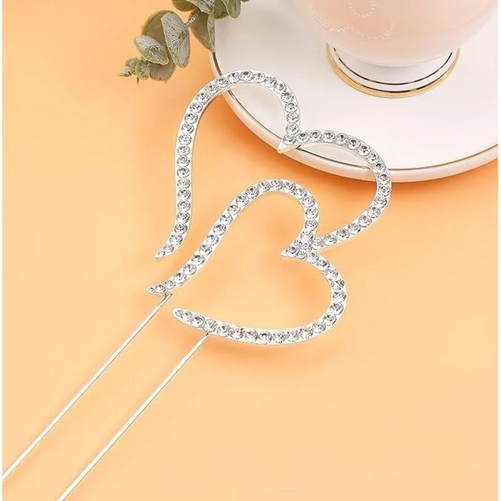 Double Heart Wedding Cake Topper LOVENJOY Crystal Rhinestone Gift Box Decor NEW